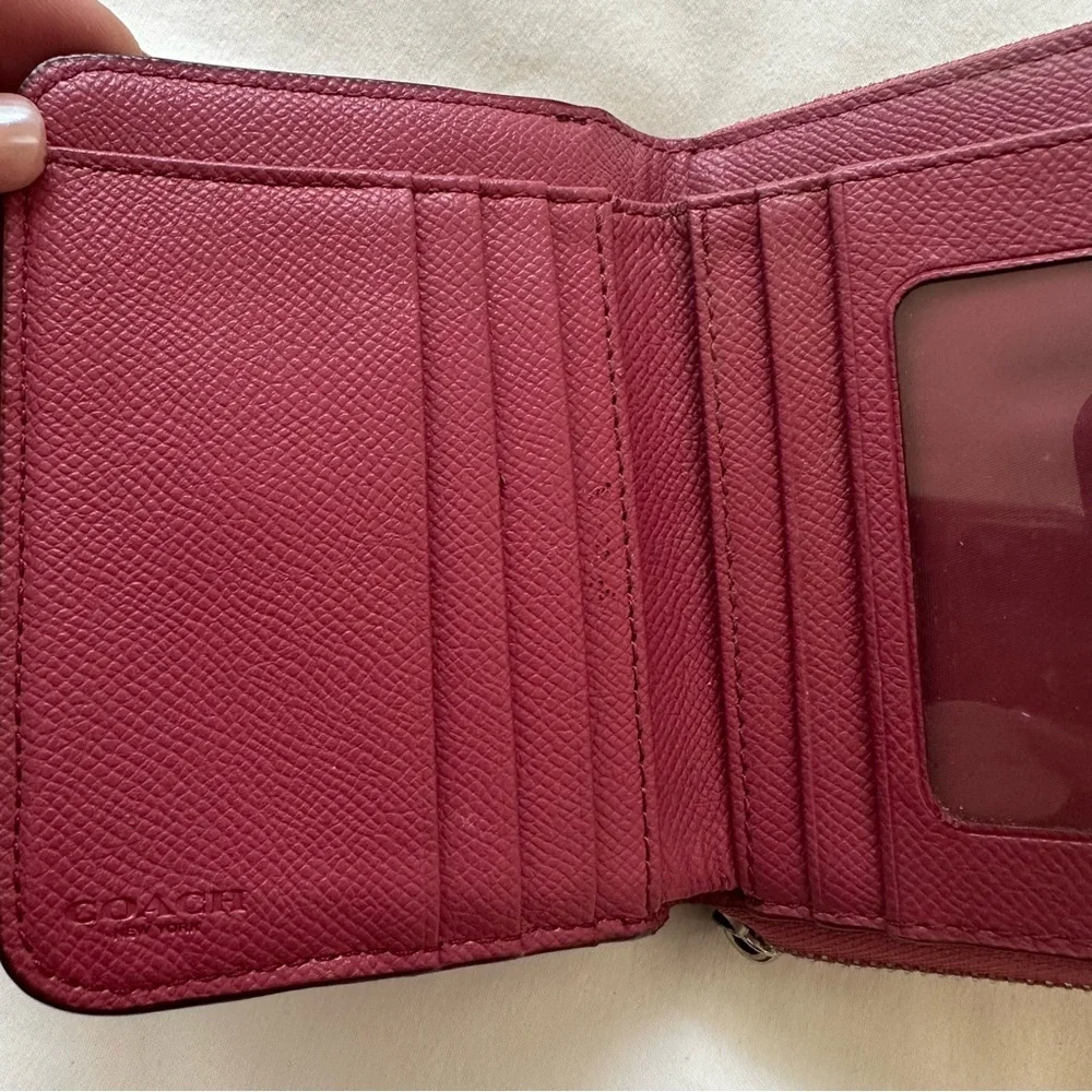 Coach Signature Embossed Pebble Leather Medium Zip Around Wallet in Sunset Red